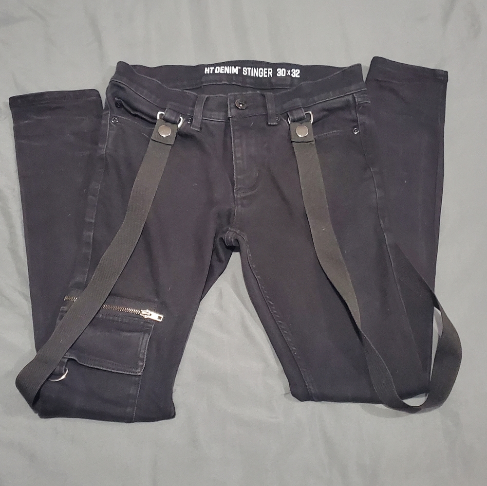 BLACK DEMIN STRINGER GOTH PANTS